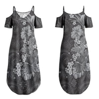Pauli Hawai'i Hibiscus Couples Matching Summer Maxi Dress and Long Sleeve Button Shirt Polynesian Tribal Tattoo Pattern Floral Elements LT9 - Polynesian Pride