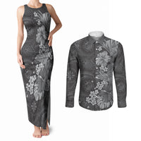 Pauli Hawai'i Hibiscus Couples Matching Tank Maxi Dress and Long Sleeve Button Shirt Polynesian Tribal Tattoo Pattern Floral Elements LT9 Soft Black - Polynesian Pride