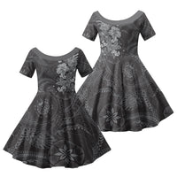 Pauli Hawai'i Hibiscus Family Matching Puletasi and Hawaiian Shirt Polynesian Tribal Tattoo Pattern Floral Elements LT9 Daughter's Dress Soft Black - Polynesian Pride