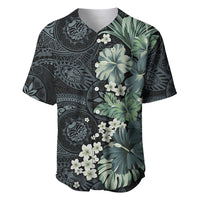 Pauliuli Hawai'i Hibiscus Baseball Jersey Polynesian Tribal Tattoo Pattern Floral Elements LT9 Charcoal Blue - Polynesian Pride