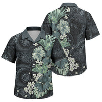 Pauliuli Hawai'i Hibiscus Family Matching Summer Maxi Dress and Hawaiian Shirt Polynesian Tribal Tattoo Pattern Floral Elements LT9 Son's Shirt Charcoal Blue - Polynesian Pride