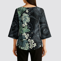 Pauliuli Hawai'i Hibiscus Kimono Sleeve Blouse Polynesian Tribal Tattoo Pattern Floral Elements