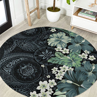 Pauliuli Hawai'i Hibiscus Round Carpet Polynesian Tribal Tattoo Pattern Floral Elements LT9 Charcoal Blue - Polynesian Pride