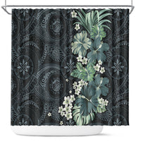 Pauliuli Hawai'i Hibiscus Shower Curtain Polynesian Tribal Tattoo Pattern Floral Elements LT9 Charcoal Blue - Polynesian Pride