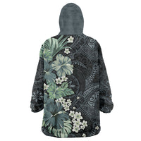 Pauliuli Hawai'i Hibiscus Wearable Blanket Hoodie Polynesian Tribal Tattoo Pattern Floral Elements