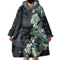 Pauliuli Hawai'i Hibiscus Wearable Blanket Hoodie Polynesian Tribal Tattoo Pattern Floral Elements