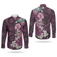 Poni Mama Hawai'i Hibiscus Couples Matching Long Sleeve Bodycon Dress and Long Sleeve Button Shirt Polynesian Tribal Tattoo Pattern Floral Elements LT9 - Polynesian Pride