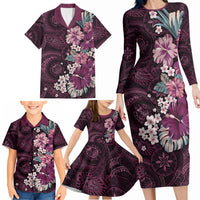Poni Mama Hawai'i Hibiscus Family Matching Long Sleeve Bodycon Dress and Hawaiian Shirt Polynesian Tribal Tattoo Pattern Floral Elements LT9 - Polynesian Pride