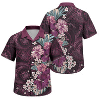 Poni Mama Hawai'i Hibiscus Family Matching Off Shoulder Short Dress and Hawaiian Shirt Polynesian Tribal Tattoo Pattern Floral Elements LT9 Son's Shirt Pink - Polynesian Pride