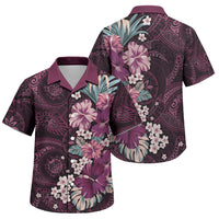 Poni Mama Hawai'i Hibiscus Family Matching Short Sleeve Bodycon Dress and Hawaiian Shirt Polynesian Tribal Tattoo Pattern Floral Elements LT9 Son's Shirt Pink - Polynesian Pride