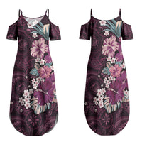 Poni Mama Hawai'i Hibiscus Family Matching Summer Maxi Dress and Hawaiian Shirt Polynesian Tribal Tattoo Pattern Floral Elements LT9 Mom's Dress Pink - Polynesian Pride