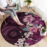 Poni Mama Hawai'i Hibiscus Round Carpet Polynesian Tribal Tattoo Pattern Floral Elements