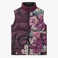 Poni Mama Hawai'i Hibiscus Sleeveless Puffer Jacket Polynesian Tribal Tattoo Pattern Floral Elements