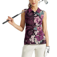 Poni Mama Hawai'i Hibiscus Women Sleeveless Polo Shirt Polynesian Tribal Tattoo Pattern Floral Elements LT9 - Polynesian Pride