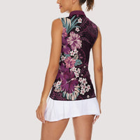 Poni Mama Hawai'i Hibiscus Women Sleeveless Polo Shirt Polynesian Tribal Tattoo Pattern Floral Elements LT9 - Polynesian Pride