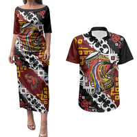Personalised Papua New Guinea Bird Drum Couples Matching Puletasi and Hawaiian Shirt Papuan Batik Motif LT9 Black - Polynesian Pride