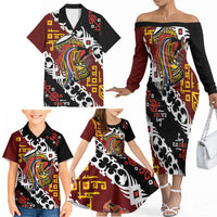 Personalised Papua New Guinea Bird Drum Family Matching Off The Shoulder Long Sleeve Dress and Hawaiian Shirt Papuan Batik Motif LT9 - Polynesian Pride