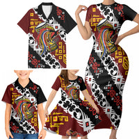 Personalised Papua New Guinea Bird Drum Family Matching Short Sleeve Bodycon Dress and Hawaiian Shirt Papuan Batik Motif LT9 - Polynesian Pride
