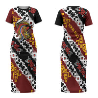 Personalised Papua New Guinea Bird Drum Family Matching Short Sleeve Bodycon Dress and Hawaiian Shirt Papuan Batik Motif LT9 Mom's Dress Black - Polynesian Pride