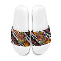 Papua New Guinea Bird Drum Slide Sandals Papuan Batik Motif LT9 Black - Polynesian Pride