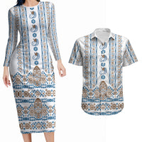 Personalised Papua New Guinea Bird Ethnic Couples Matching Long Sleeve Bodycon Dress and Hawaiian Shirt Papuan Batik Inspired Pattern LT9 White - Polynesian Pride