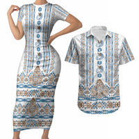 Personalised Papua New Guinea Bird Ethnic Couples Matching Short Sleeve Bodycon Dress and Hawaiian Shirt Papuan Batik Inspired Pattern LT9 White - Polynesian Pride