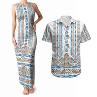 Personalised Papua New Guinea Bird Ethnic Couples Matching Tank Maxi Dress and Hawaiian Shirt Papuan Batik Inspired Pattern LT9 White - Polynesian Pride