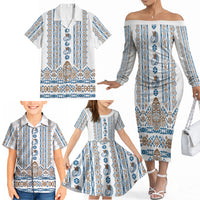 Personalised Papua New Guinea Bird Ethnic Family Matching Off The Shoulder Long Sleeve Dress and Hawaiian Shirt Papuan Batik Inspired Pattern LT9 - Polynesian Pride
