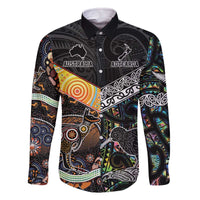 New Zealand and Australia Family Matching Off The Shoulder Long Sleeve Dress and Hawaiian Shirt Maori Mix Aboriginal Art Style