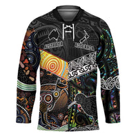 Australia New Zealand Personalised Hockey Jersey Maori Aboriginal Art Style LT9 Unisex Black - Polynesian Pride