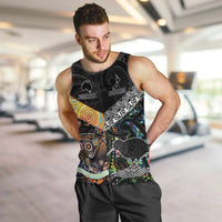 Personalised New Zealand and Australia Men Tank Top Maori Mix Aboriginal Art Style LT9 Black - Polynesian Pride