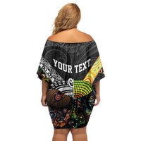 Personalised New Zealand and Australia Off Shoulder Short Dress Maori Mix Aboriginal Art Style LT9 - Polynesian Pride