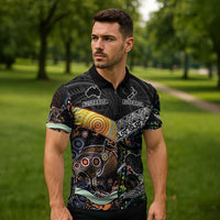 Australia New Zealand Personalised Zipper Polo Shirt Maori Aboriginal Art Style - Polynesian Pride