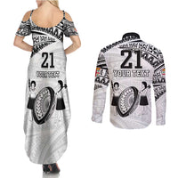 Custom Fiji Rugby Pacific Couples Matching Summer Maxi Dress and Long Sleeve Button Shirt Polynesian Palm Tattoo LT9 - Polynesian Pride