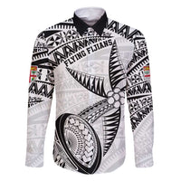 Custom Fiji Rugby Pacific Family Matching Long Sleeve Bodycon Dress and Hawaiian Shirt Polynesian Palm Tattoo LT9 Dad's Shirt - Long Sleeve White - Polynesian Pride