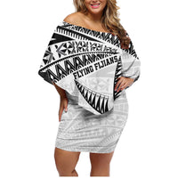 Custom Fiji Rugby Pacific Family Matching Off Shoulder Short Dress and Hawaiian Shirt Polynesian Palm Tattoo