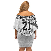 Custom Fiji Rugby Pacific Family Matching Off Shoulder Short Dress and Hawaiian Shirt Polynesian Palm Tattoo