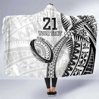 Custom Fiji Rugby Pacific Hooded Blanket Polynesian Palm Tattoo LT9 One Size White - Polynesian Pride