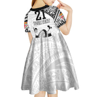 Custom Fiji Rugby Pacific Kid Short Sleeve Dress Polynesian Palm Tattoo