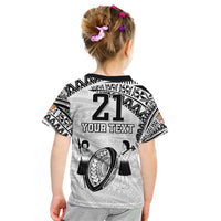 Custom Fiji Rugby Pacific Kid T Shirt Polynesian Palm Tattoo