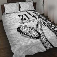 Custom Fiji Rugby Pacific Quilt Bed Set Polynesian Palm Tattoo LT9 White - Polynesian Pride