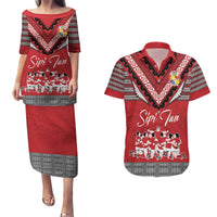 Personalised Tonga Rugby Pacific Couples Matching Puletasi and Hawaiian Shirt Ikale Tahi Sipi Tau LT9 Red - Polynesian Pride
