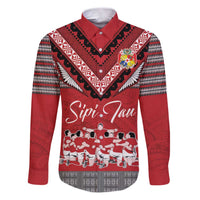 Personalised Tonga Rugby Pacific Family Matching Puletasi and Hawaiian Shirt Ikale Tahi Sipi Tau LT9 Dad's Shirt - Long Sleeve Red - Polynesian Pride