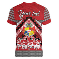 Personalised Tonga Rugby Pacific Women V-Neck T-Shirt Ikale Tahi Sipi Tau LT9 - Polynesian Pride