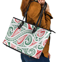 New Zealand Kowhaiwhai Christmas Leather Tote Bag Traditional Maori Koru Pattern - Polynesian Pride