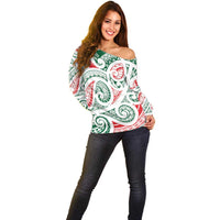 New Zealand Kowhaiwhai Christmas Off Shoulder Sweater Traditional Maori Koru Pattern - Polynesian Pride