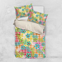 Hawaiian Palaka Bedding Set Hibiscus Palm Leaf Pattern - Polynesian Pride