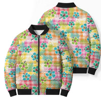 Hawaiian Palaka Bomber Puffer Jacket Hibiscus Palm Leaf Pattern - Polynesian Pride