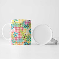 Hawaiian Palaka Ceramic Mug Hibiscus Palm Leaf Pattern - Polynesian Pride