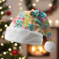 Hawaiian Palaka Christmas Santa Hat Hibiscus Palm Leaf Pattern - Polynesian Pride